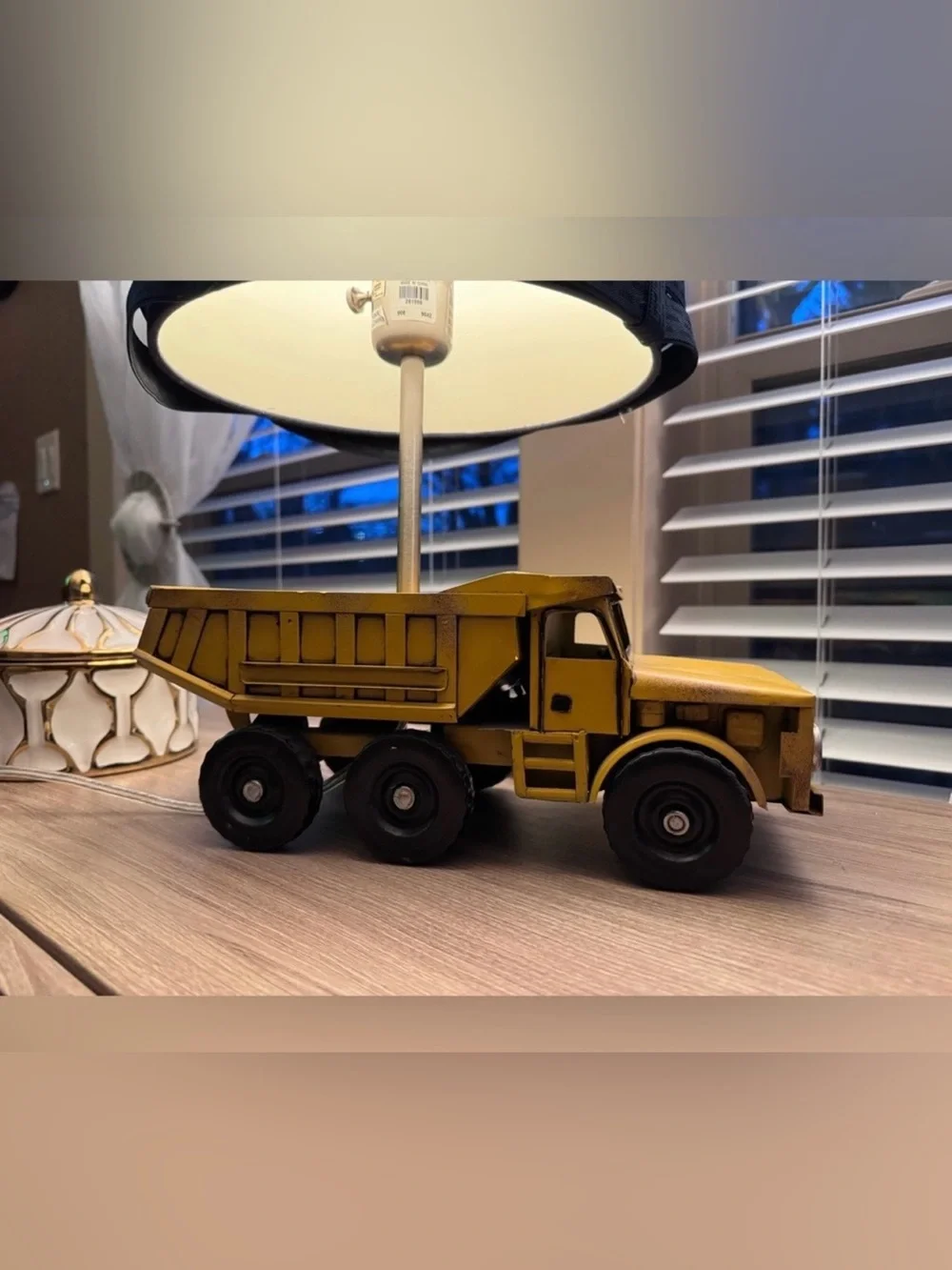 Pottery Barn Kids Yellow Dump Truck Lamp with Navy Blue Shade